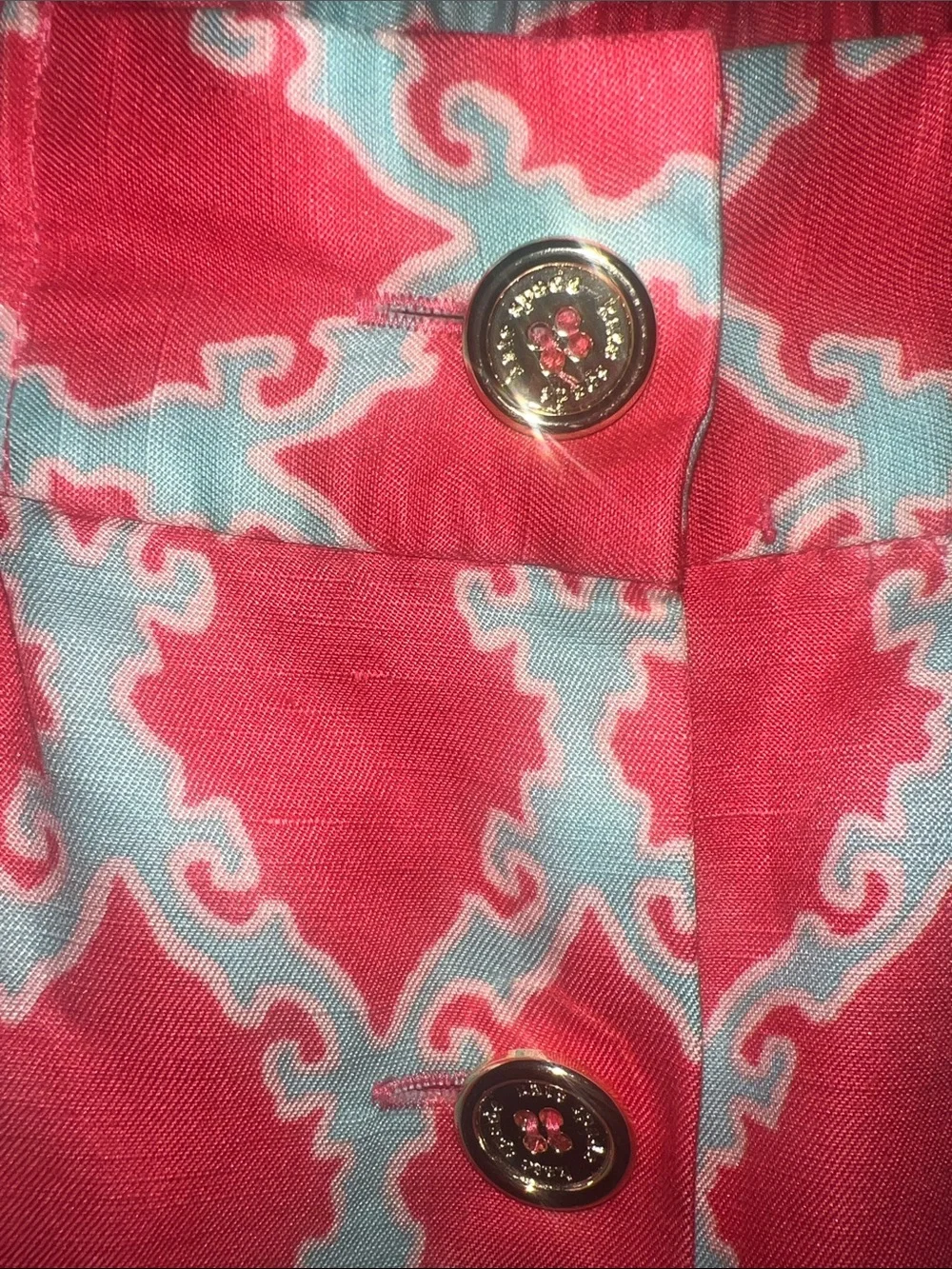 kate spade Coral and White Geometric Button-Front Mini Skirt